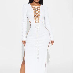 Stassi Lace Up Sequin Maxi Dress - White